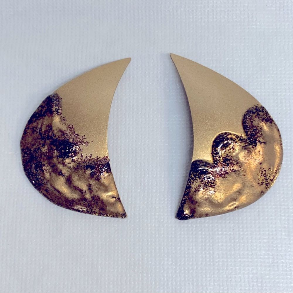 Vintage Modernist Copper Clip On Earrings 2” Gorgeous